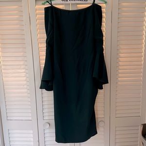 Bardot Bell Sleeve Teal Off Shoulder Dress